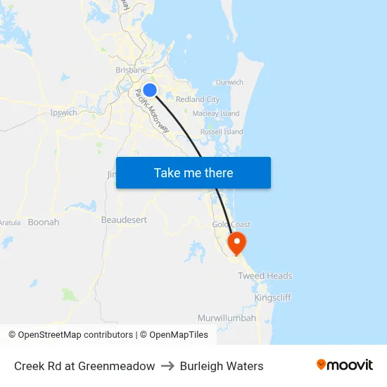 Creek Rd at Greenmeadow to Burleigh Waters map