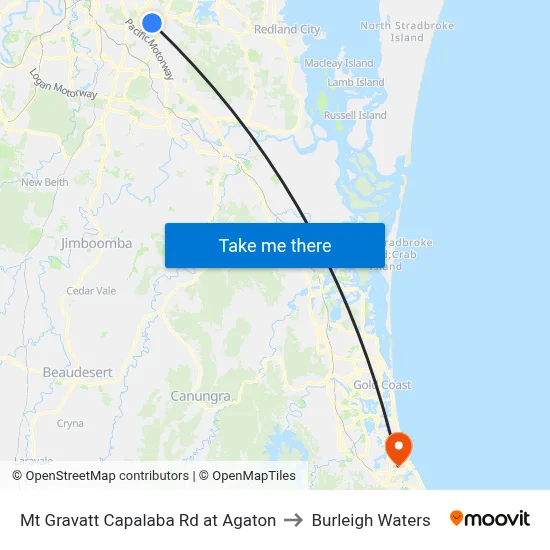 Mt Gravatt Capalaba Rd at Agaton to Burleigh Waters map