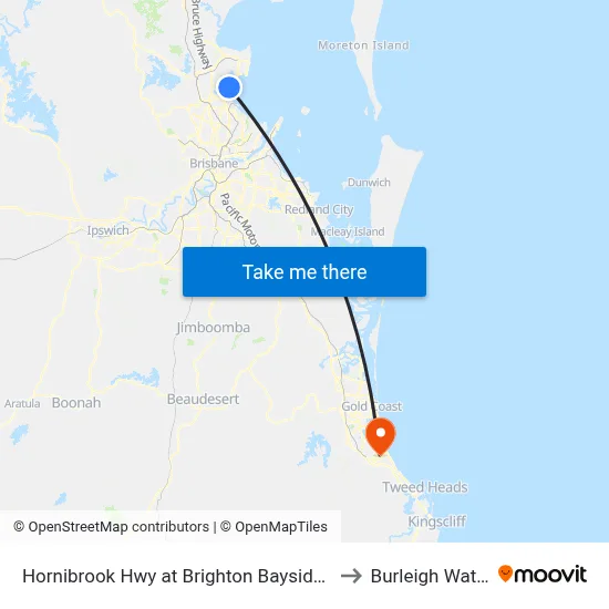 Hornibrook Hwy at Brighton Bayside Park to Burleigh Waters map