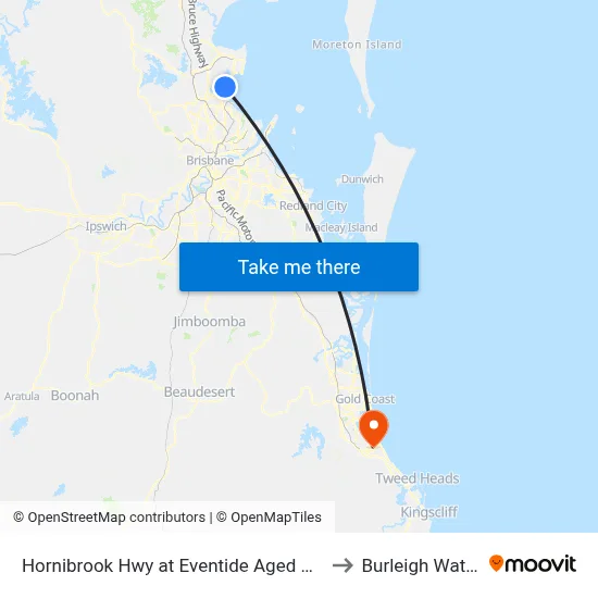 Hornibrook Hwy at Eventide Aged Home to Burleigh Waters map