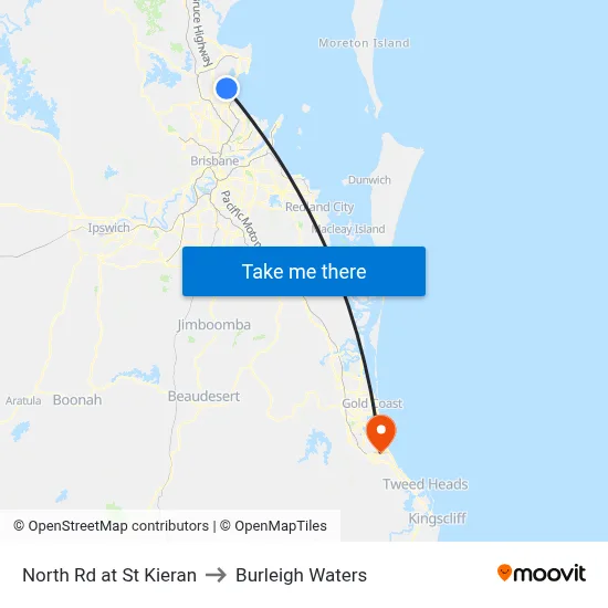 North Rd at St Kieran to Burleigh Waters map