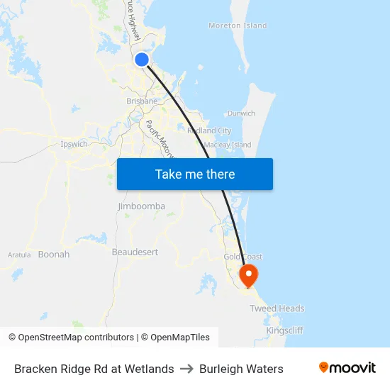 Bracken Ridge Rd at Wetlands to Burleigh Waters map