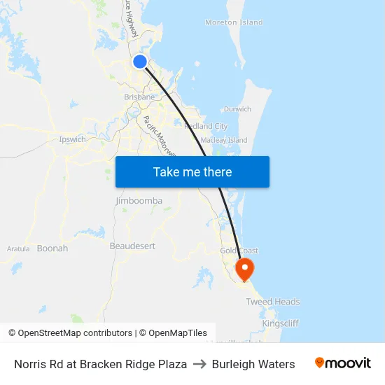 Norris Rd at Bracken Ridge Plaza to Burleigh Waters map