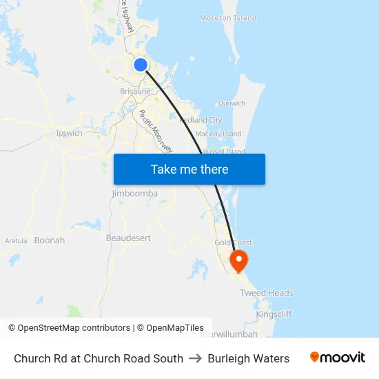 Church Rd at Church Road South to Burleigh Waters map