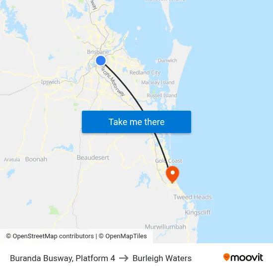 Buranda Busway, Platform 4 to Burleigh Waters map