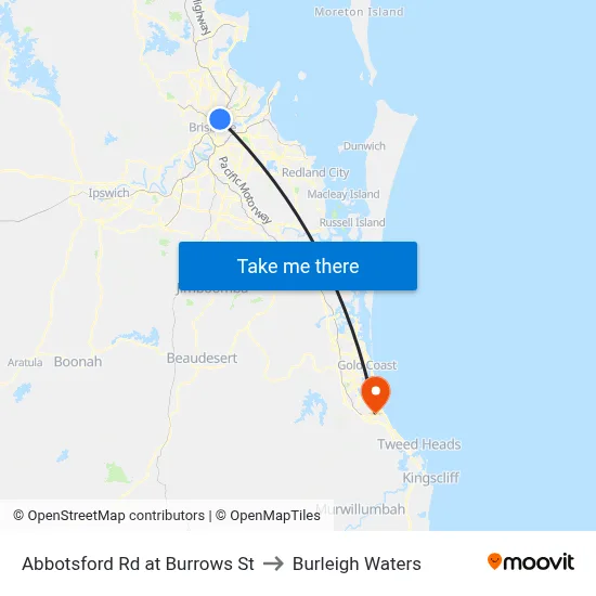 Abbotsford Rd at Burrows St to Burleigh Waters map
