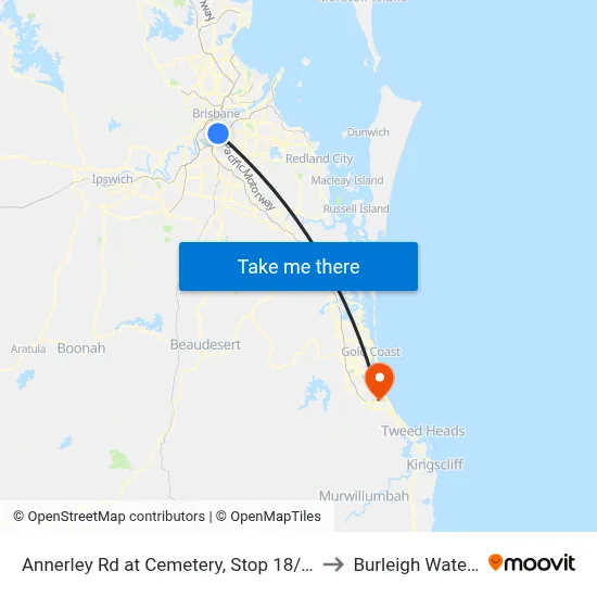 Annerley Rd at Cemetery, Stop 18/12 to Burleigh Waters map