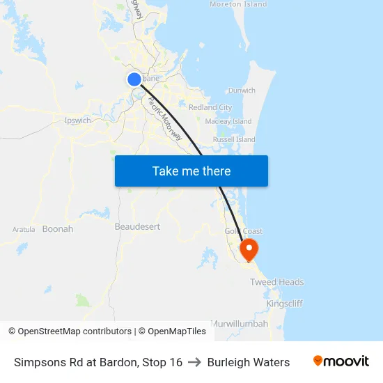 Simpsons Rd at Bardon, Stop 16 to Burleigh Waters map