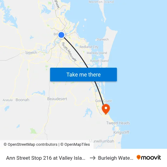 Ann Street Stop 216 at Valley Island to Burleigh Waters map