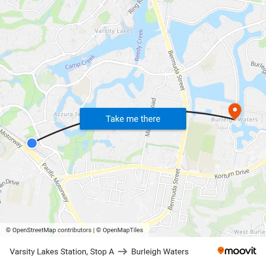 Varsity Lakes Station, Stop A to Burleigh Waters map