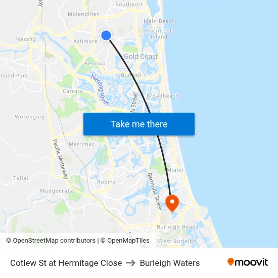 Cotlew St at Hermitage Close to Burleigh Waters map