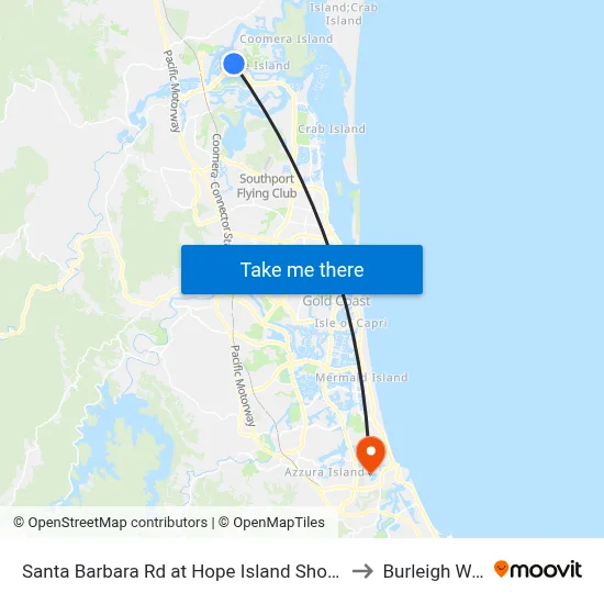 Santa Barbara Rd at Hope Island Shopping Centre to Burleigh Waters map