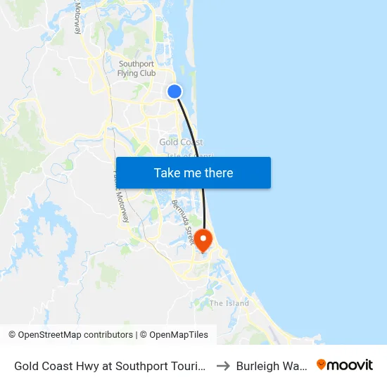 Gold Coast Hwy at Southport Tourist Park to Burleigh Waters map