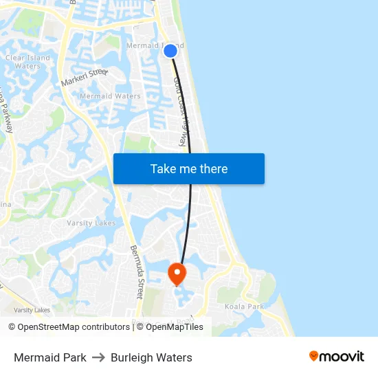 Mermaid Park to Burleigh Waters map