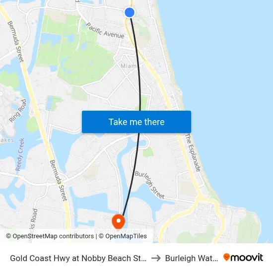 Gold Coast Hwy at Nobby Beach Station to Burleigh Waters map