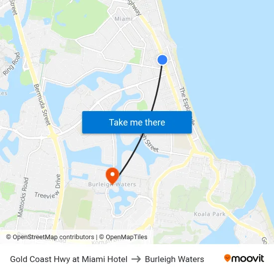 Gold Coast Hwy at Miami Hotel to Burleigh Waters map