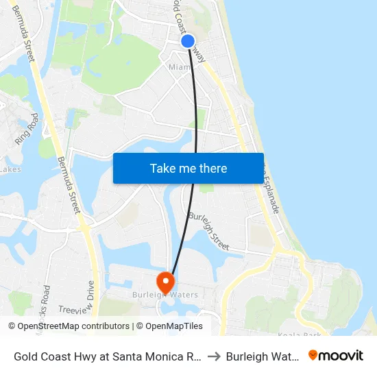 Gold Coast Hwy at Santa Monica Road to Burleigh Waters map