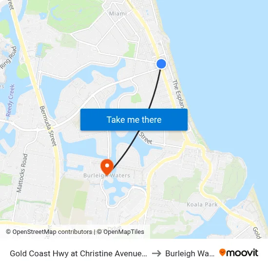 Gold Coast Hwy at Christine Avenue Station to Burleigh Waters map