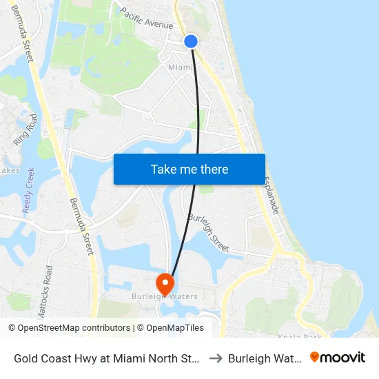 Gold Coast Hwy at Miami North Station to Burleigh Waters map