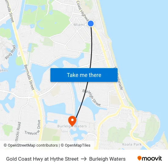 Gold Coast Hwy at Hythe Street to Burleigh Waters map