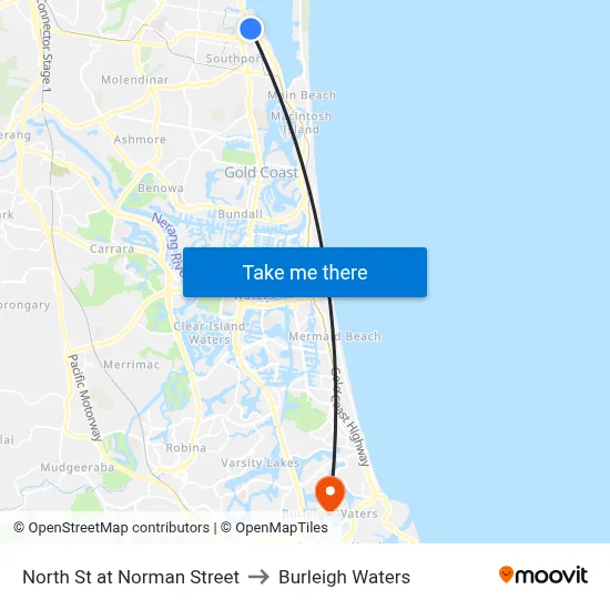 North St at Norman Street to Burleigh Waters map