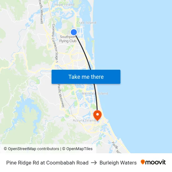 Pine Ridge Rd at Coombabah Road to Burleigh Waters map