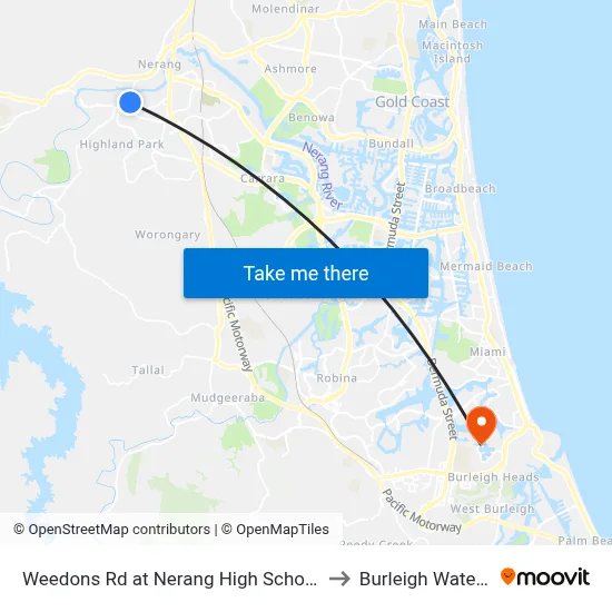 Weedons Rd at Nerang High School to Burleigh Waters map