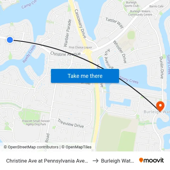 Christine Ave at Pennsylvania Avenue to Burleigh Waters map