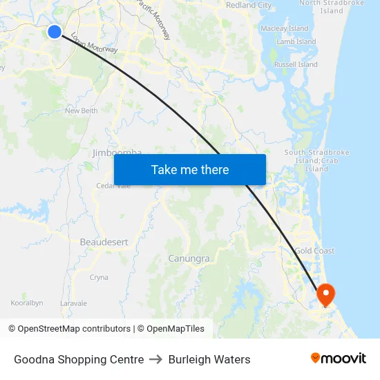 Goodna Shopping Centre to Burleigh Waters map