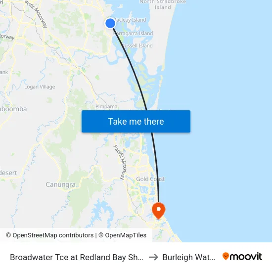 Broadwater Tce at Redland Bay Shops to Burleigh Waters map