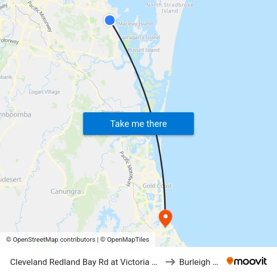 Cleveland Redland Bay Rd at Victoria Point High School to Burleigh Waters map