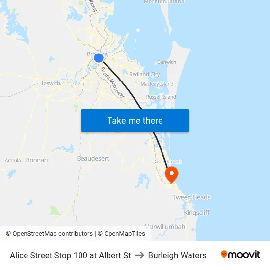 Alice Street Stop 100 at Albert St to Burleigh Waters map