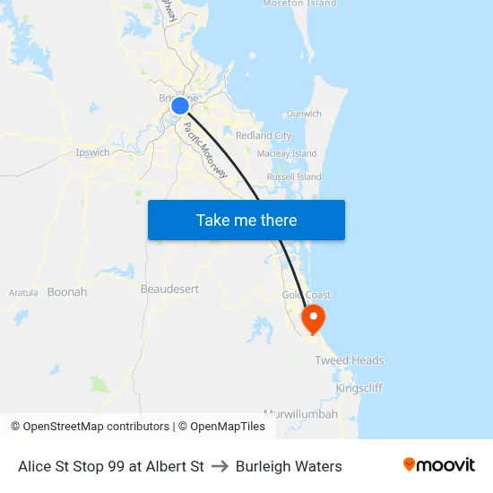 Alice St Stop 99 at Albert St to Burleigh Waters map