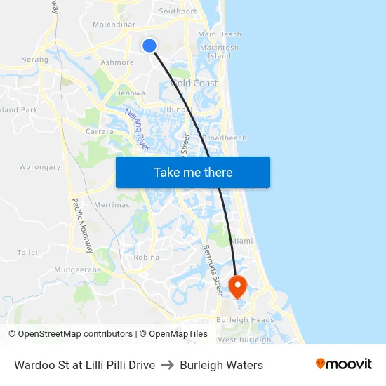 Wardoo St at Lilli Pilli Drive to Burleigh Waters map
