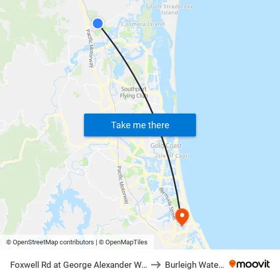 Foxwell Rd at George Alexander Way to Burleigh Waters map