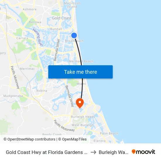 Gold Coast Hwy at Florida Gardens Station to Burleigh Waters map