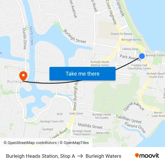 Burleigh Heads Station, Stop A to Burleigh Waters map