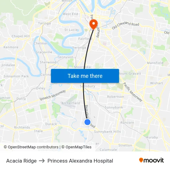 Acacia Ridge to Princess Alexandra Hospital map