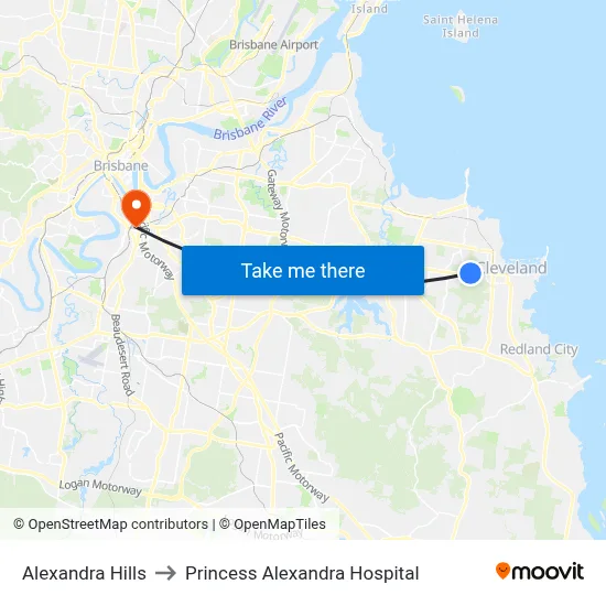 Alexandra Hills to Princess Alexandra Hospital map