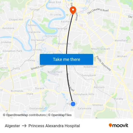 Algester to Princess Alexandra Hospital map