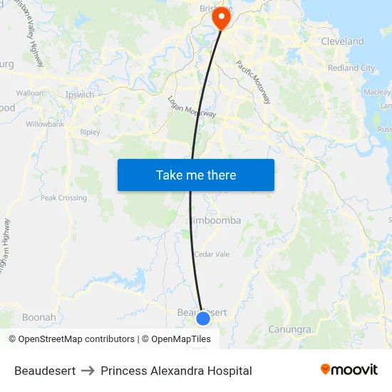 Beaudesert to Princess Alexandra Hospital map