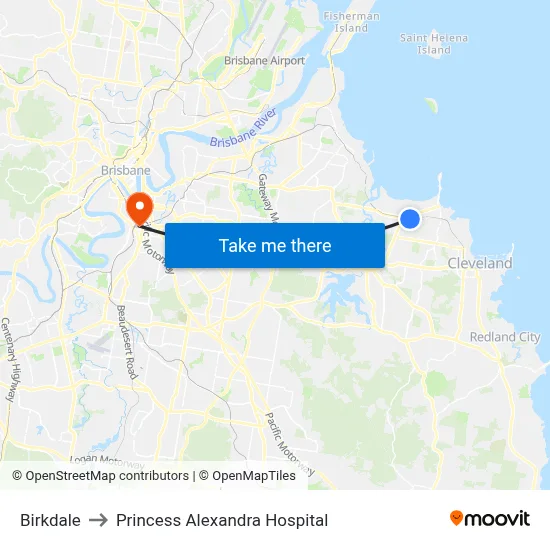 Birkdale to Princess Alexandra Hospital map