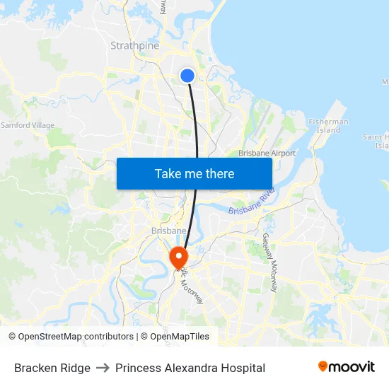 Bracken Ridge to Princess Alexandra Hospital map