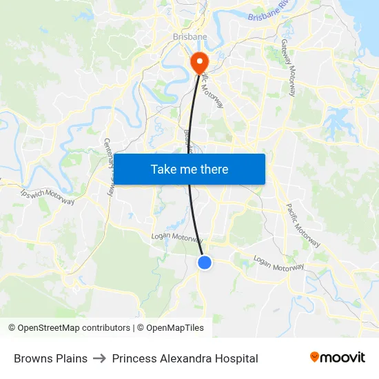 Browns Plains to Princess Alexandra Hospital map