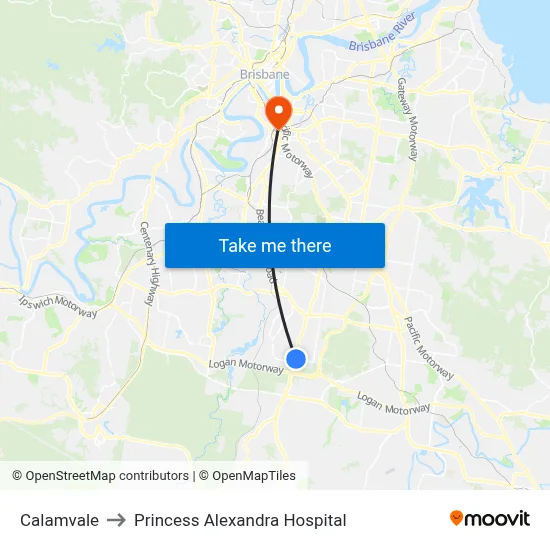 Calamvale to Princess Alexandra Hospital map