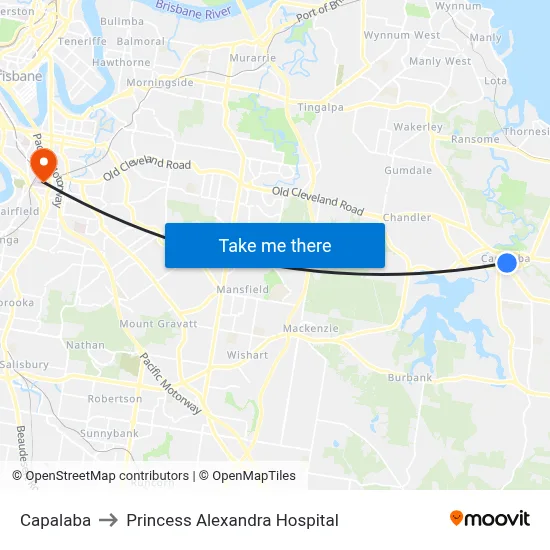 Capalaba to Princess Alexandra Hospital map