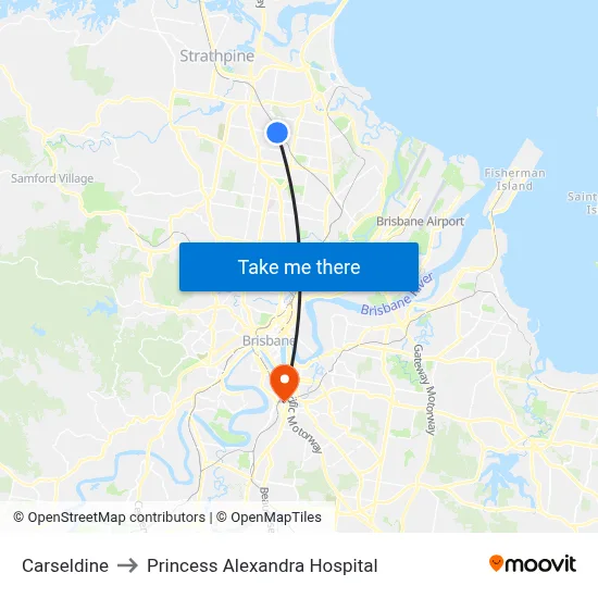 Carseldine to Princess Alexandra Hospital map