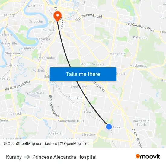 Kuraby to Princess Alexandra Hospital map