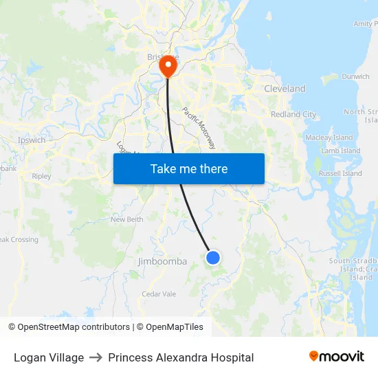 Logan Village to Princess Alexandra Hospital map