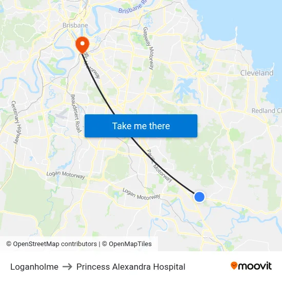 Loganholme to Princess Alexandra Hospital map